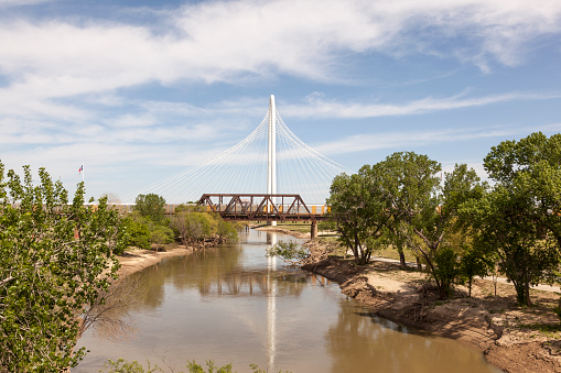 Dallas, Tx, USA - April 8, 2016: The Margaret Hunt Bridge over the Trinity River in Dallas. Texas, United States