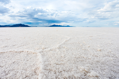 Wide Angle Closeup of White Salt Flats near Salt Lake City, Utah