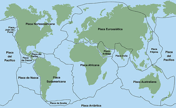 illustrazioni stock, clip art, cartoni animati e icone di tendenza di piatto tettonica testo spagnolo - continents globe continent tectonic