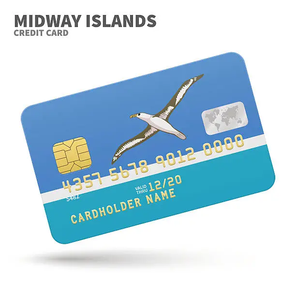 Vector illustration of Credit card with Midway Islands flag background for bank, presentations