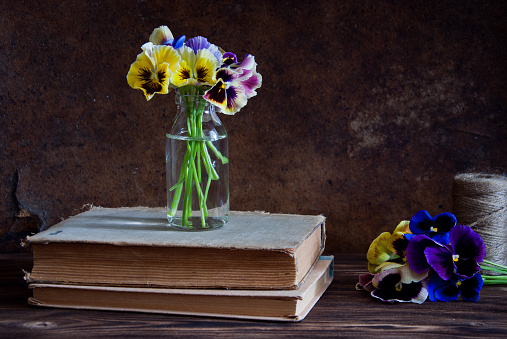 Pansies and old books
