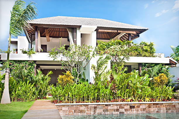 istock Modern house with a garden and the pool 540199086