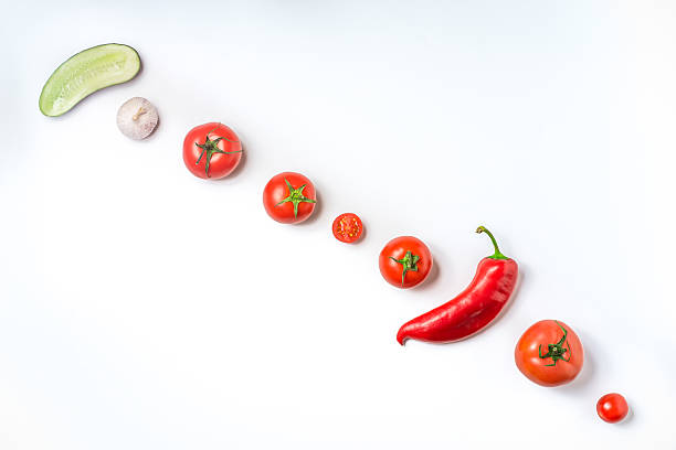 istock Ingredients for vegetable soup gazpacho on a white background Li 540199150