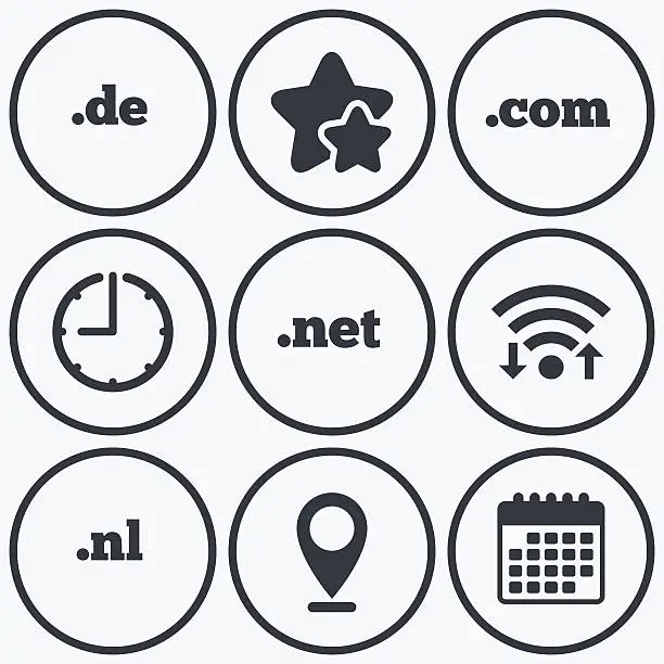 Vector illustration of Top-level domains signs. De, Com, Net and Nl.