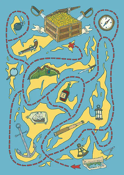 Vector illustration of Treasure Island Map Maze Game