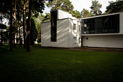 Dessau-Rosslau, Germany – Juny 15, 2016. View of the House Kandinsky / Klee in Dessau-Rosslau, with grass lawn and trees. The building forms a part of the Masters’ Houses. The two artists lived in this building in the 1920s.