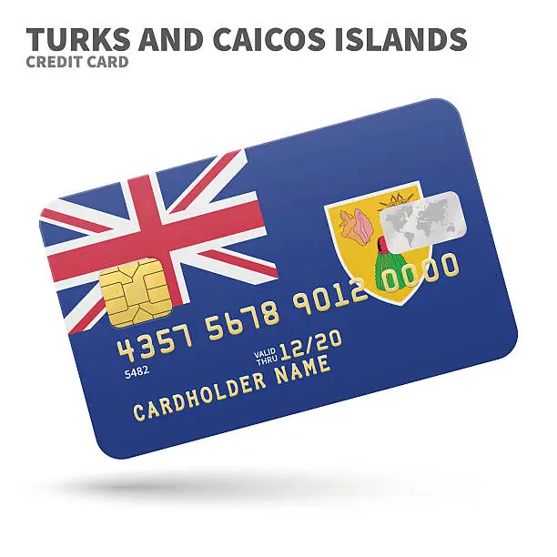 Vector illustration of Credit card with Turks and Caicos Islands flag background for