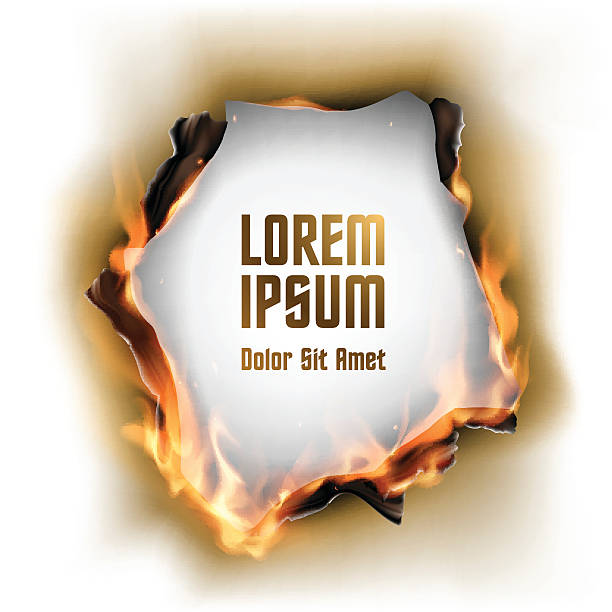 ilustrații de stoc cu hârtie cu gaură arsă și flacără - ars