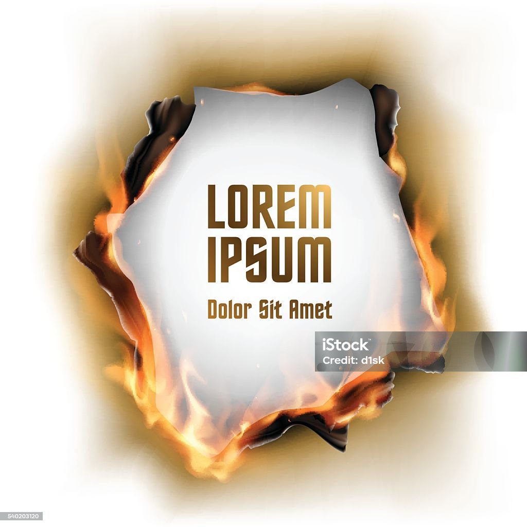 Paper with burnt hole and flame Paper with burnt hole and flame in vector Paper stock vector