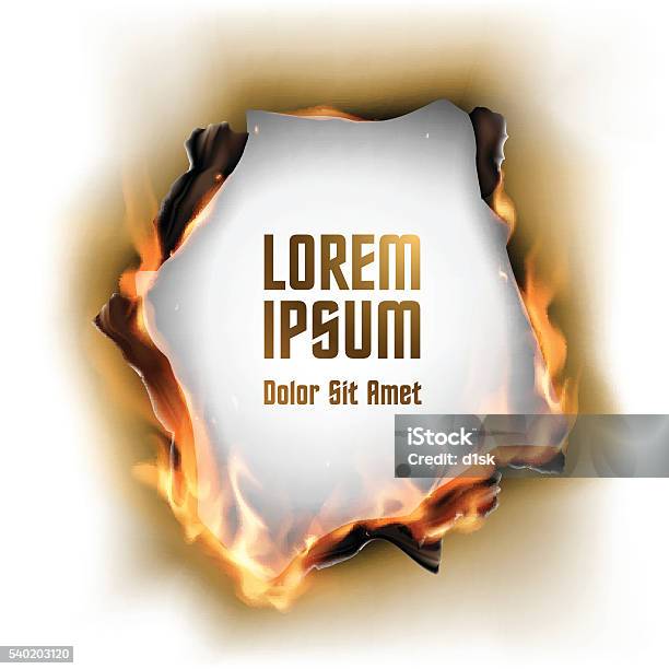 Paper With Burnt Hole And Flame Stock Illustration - Download Image Now - Paper, Burning, Fire - Natural Phenomenon