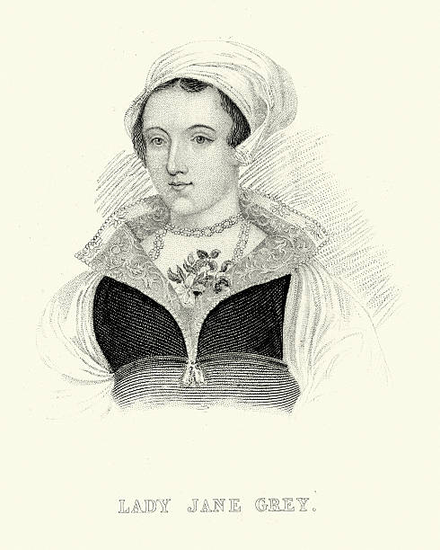 Portrait of Lady Jane Grey Vintage engraving of Lady Jane Grey (1536/1537 to 12 February 1554), also known as Lady Jane Dudley or the Nine-Day Queen, was an English noblewoman and de facto monarch of England and Ireland from 10 July until 19 July 1553. lady jane grey stock illustrations