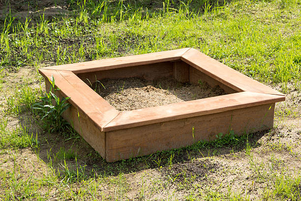 istock brown children wooden sandbox on earth 540207364