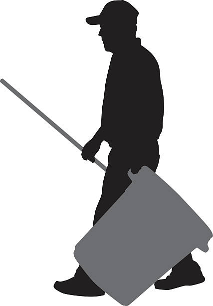 Man Carrying Trash Can Vector silhouette of a maintenance man carrying a trash can. custodian silhouette stock illustrations