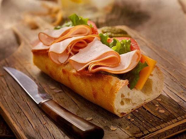 Roast Turkey and Cheese Sandwich on a baguette - Photographed on Hasselblad H3D2-39mb Camera