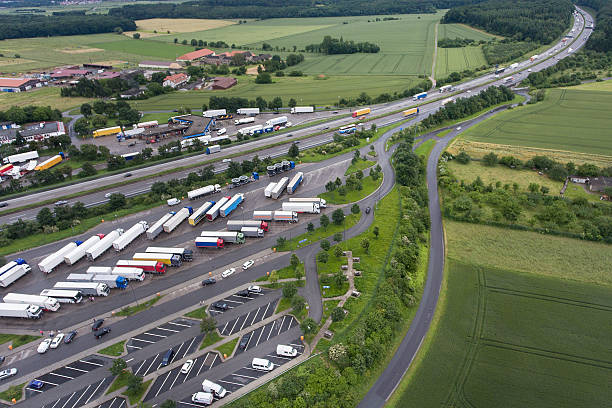 istock Aerial view of a motorway highway rest area 540209242