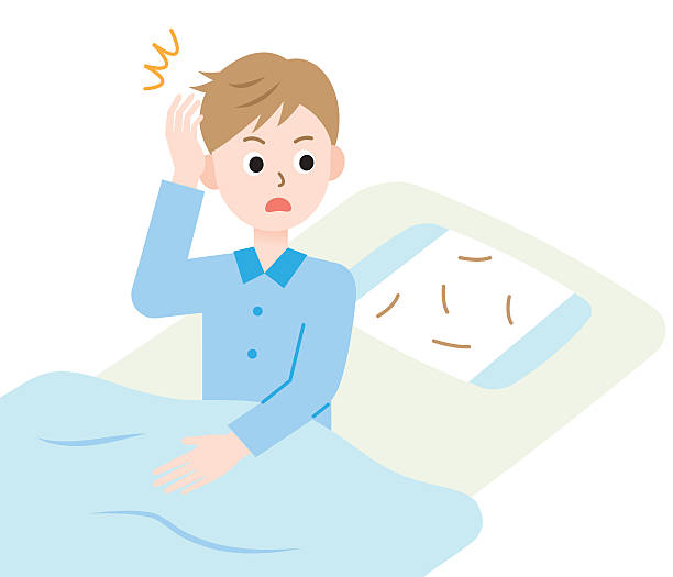 hair loss man man find his hair on the pillow when he gets up. he worries about hair loss. hair on pillow stock illustrations