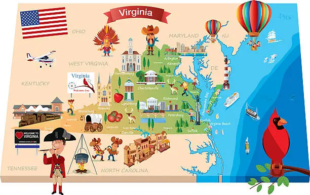 Vector illustration of Cartoon map of Virginia