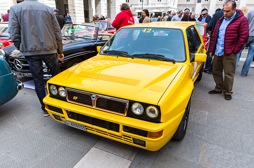 Trieste, Italy - April 3, 2016: Photo of a Lancia Delta Evoluzione on the Trieste Opicina Historic. Trieste Opicina Historic is regularity run for vintage and classic Cars.