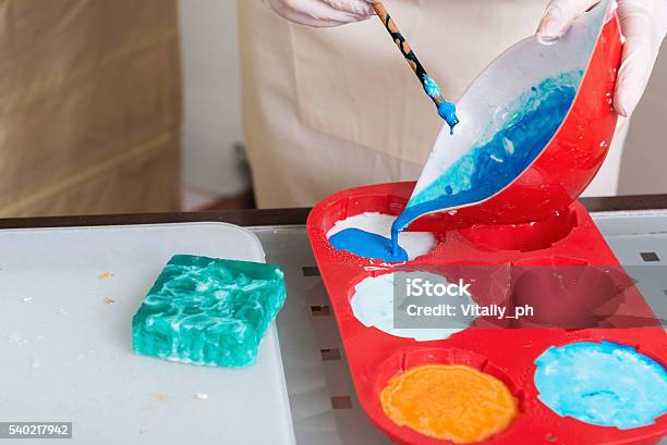 Homemade Soap Preparation Close Up Of Form Filling Stock Photo - Download Image Now
