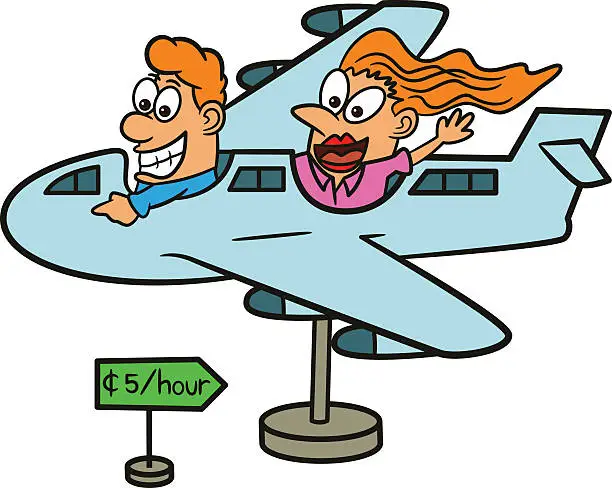 Vector illustration of Man and Woman Riding Airplane