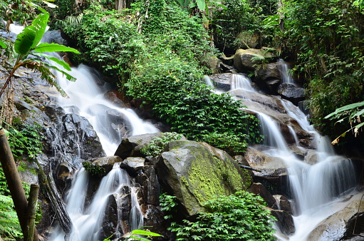 Huay Kaew Waterfall, Paradise waterfall in Tropical rain forest of Thailand , deep forest water fall in Chaingrai