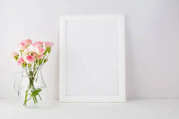 Photo of Frame mockup with pink roses