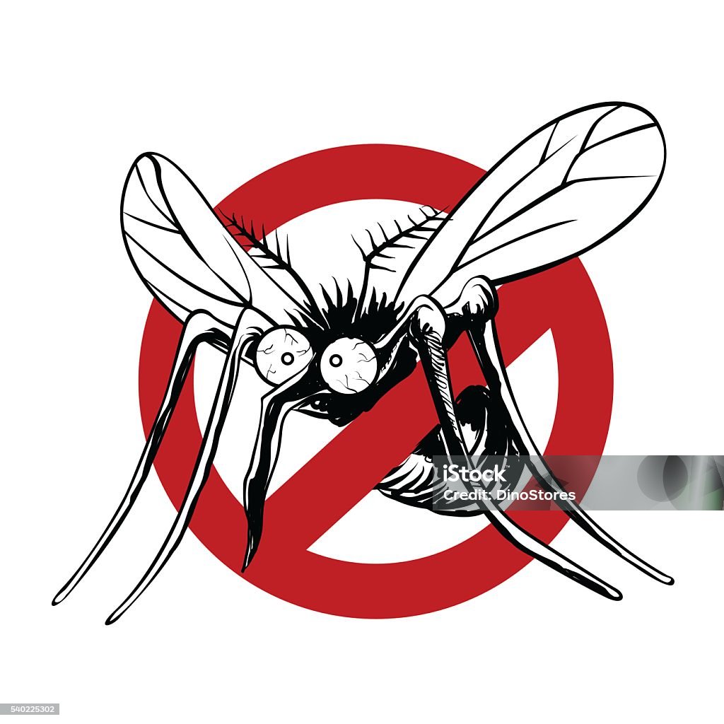 Anti mosquito sign with a funny cartoon mosquito. Anti mosquito sign with a funny cartoon mosquito.vector illustration. Aedes Aegypti stock vector