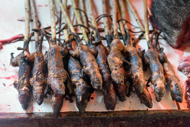 Roasted rats on Tomohon Traditional Market. North Sulawesi. Indonesia