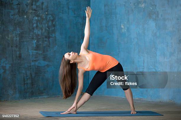 Sporty Beautiful Young Woman Doing Trikonasana Stock Photo - Download Image Now - Activity, Adult, Aerobics