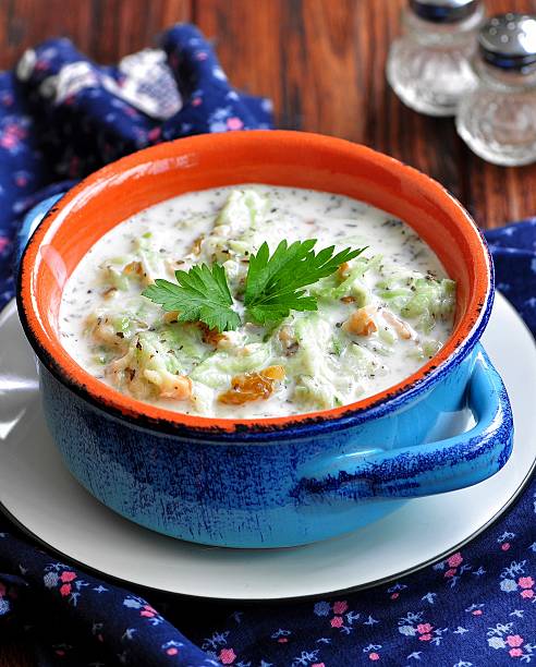 istock Cold summer soup from yogurt with cucumber, walnuts, raisins 540232436