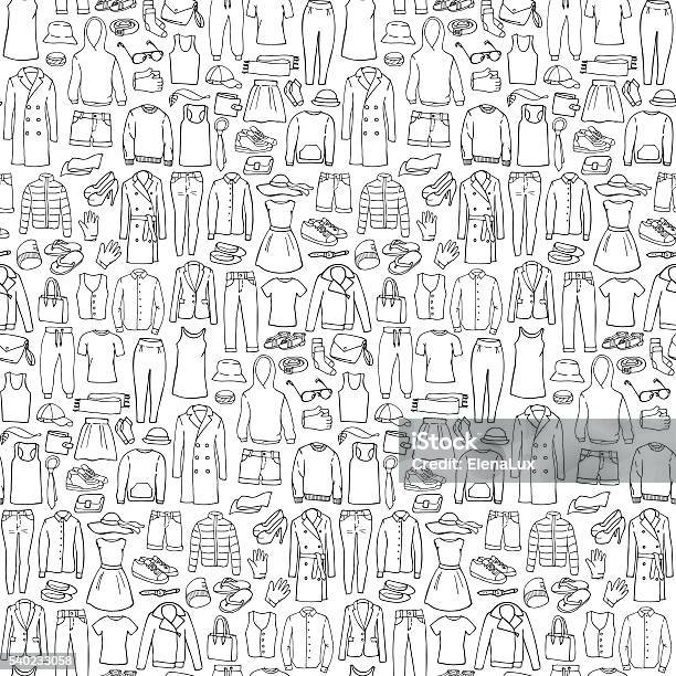 Doodle Seamless Pattern With Man And Woman Clothes Stock Illustration - Download Image Now - Clothing, Drawing - Activity, Doodle