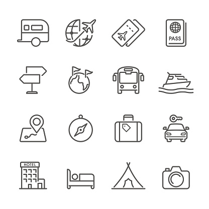 Icon Set of travel on white background , Vector line design icon The latest line design icon ,