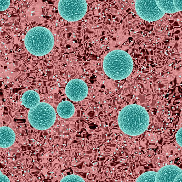 istock Bright blue green dangerous bacterias or virus in blood 540235216