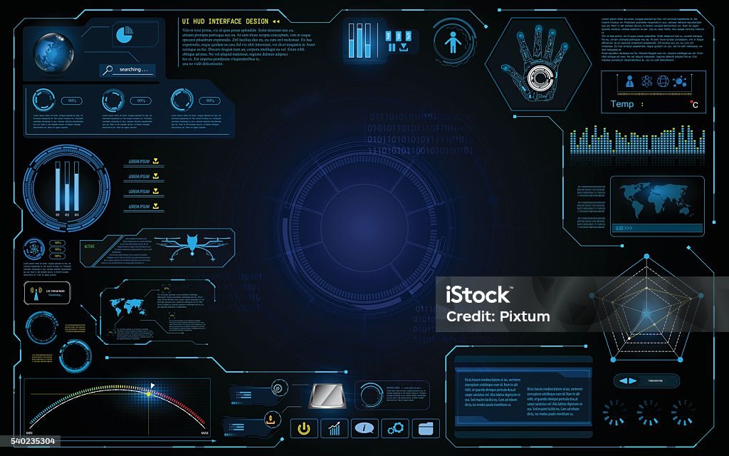 hud interface ui design technology innovation system graphic concept background hud; interface; UI; user interface; graphic; system; technology; aircraft; photography; tech; innovation; location; working; sci fi; banwidth; cyberspace; screen; monitor; concept; global; world map; drone; fly; security; wireless; corporate; identity; hand; science; statastics; online; loading; connect; network; connection; internet; computer; circular, infographic; management; control; button; processing; space; composition; frame; blue; gradient; theme; vector; illustration; power; download; target; focus; intelligence, Technology stock vector