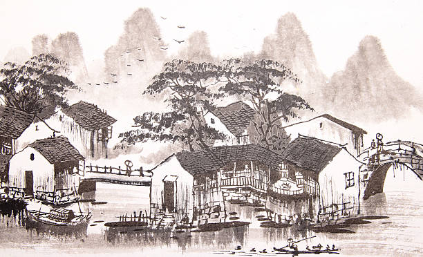 ilustrações de stock, clip art, desenhos animados e ícones de pintura chinesa da cidade de água - old ancient past architecture