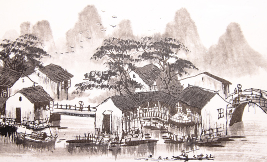 Chinese painting water town