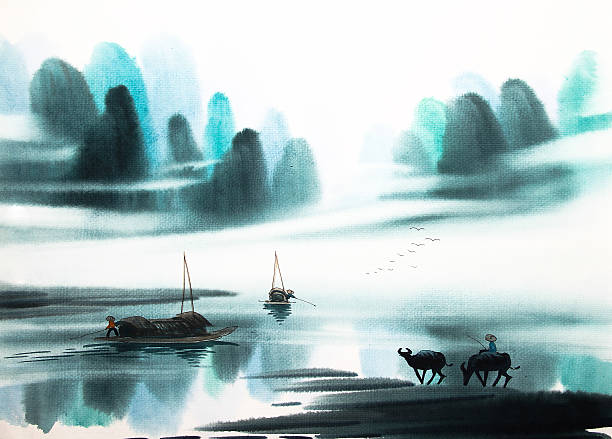 istock Chinese landscape watercolor painting 540236272