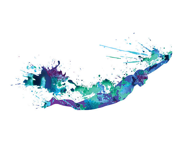 Swimming man. Splash paint Swimming man. Vector watercolor blue splash paint person diving into water stock illustrations