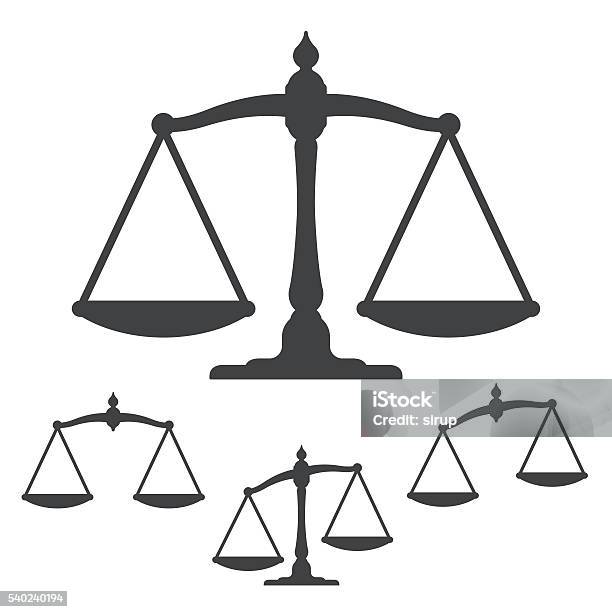 Symbols Of Justice On White Background Stock Illustration - Download Image Now - Equal-Arm Balance, Weight Scale, Scale