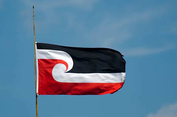 The national Maori flag Waitangi, New Zealand - November 23, 2013: The national Maori flag flies during Waitangi Day on November 23, 2013, in Waitangi New Zealand. It's a New Zealand public holiday to celebrate the signing of the Treaty of Waitangi in 1840. national trust photos stock pictures, royalty-free photos & images