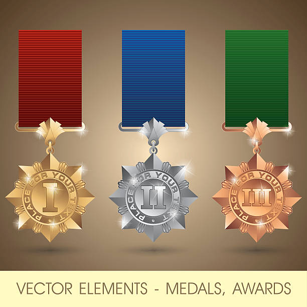 векторные элементы-медали, награды - silver medal illustrations stock illustrations