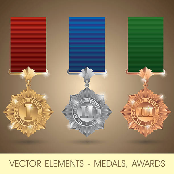 векторные элементы-медали, награды - silver medal illustrations stock illustrations