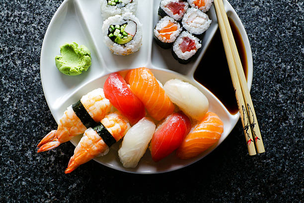 istock sushi Plate with Sushi Set nigiri and sushi rolls , maki, 540364070