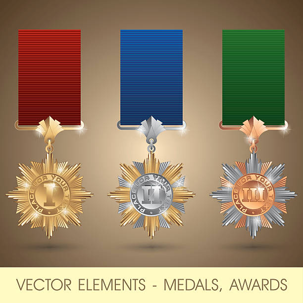 векторные элементы-медали, награды - silver medal illustrations stock illustrations