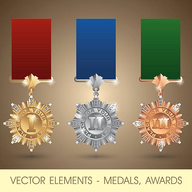 векторные элементы-медали, награды - silver medal illustrations stock illustrations