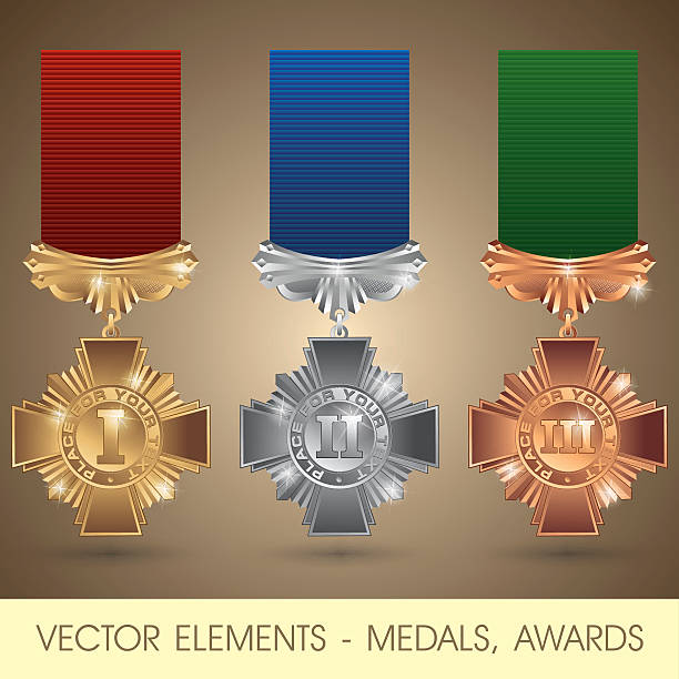 векторные элементы-медали, награды - silver medal illustrations stock illustrations