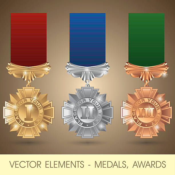 векторные элементы-медали, награды - silver medal illustrations stock illustrations