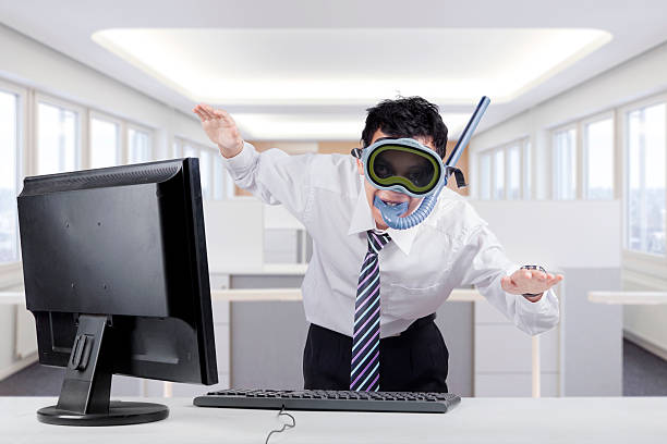 istock Strange businessman with goggles in office 540364522