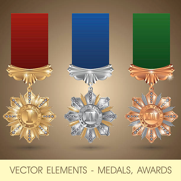 векторные элементы-медали, награды - silver medal illustrations stock illustrations