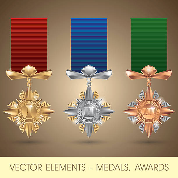 векторные элементы-медали, награды - silver medal illustrations stock illustrations